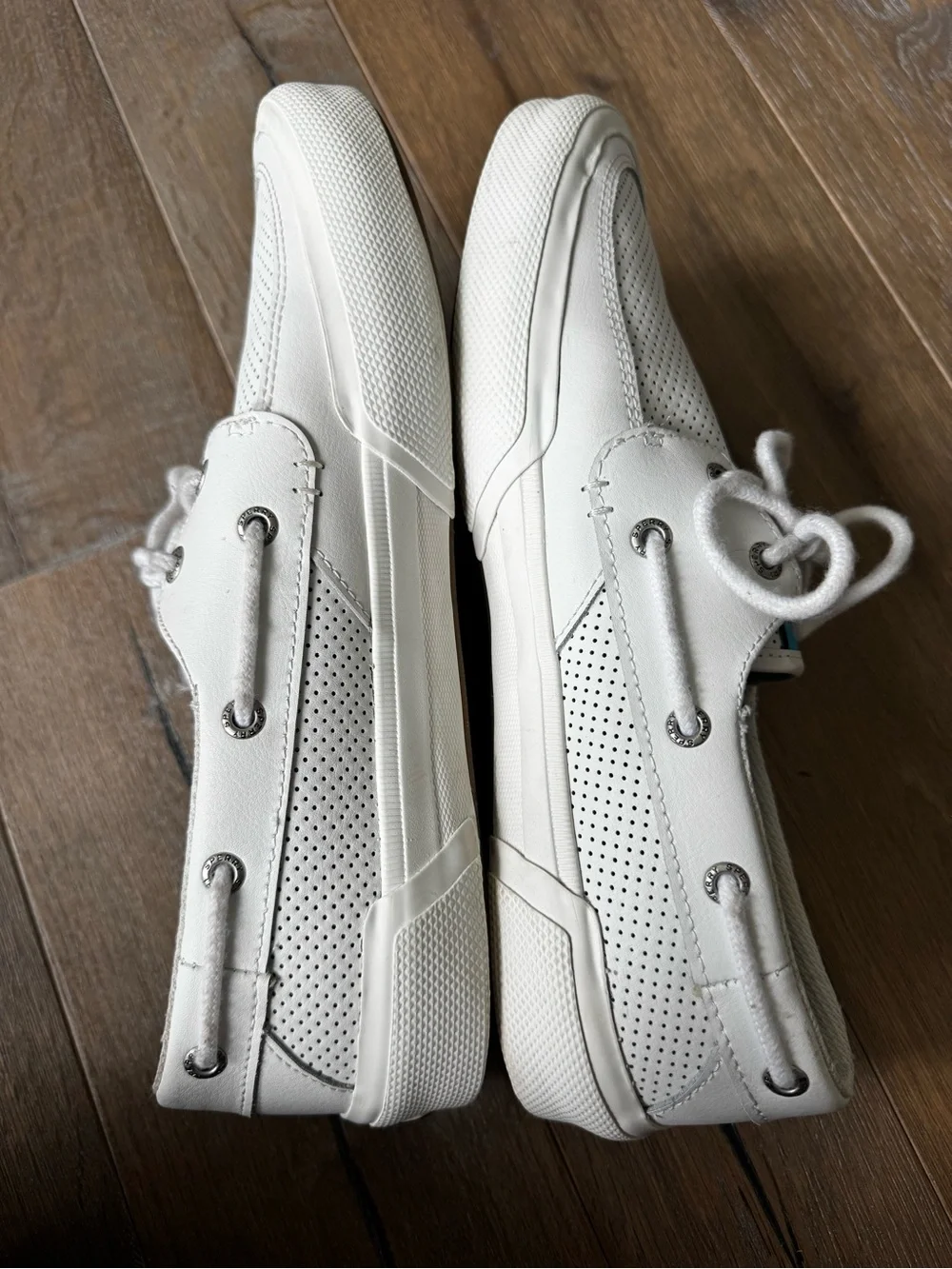 Sperry White Leather Soletide Lace Up Boat Shoes Men Size 9M